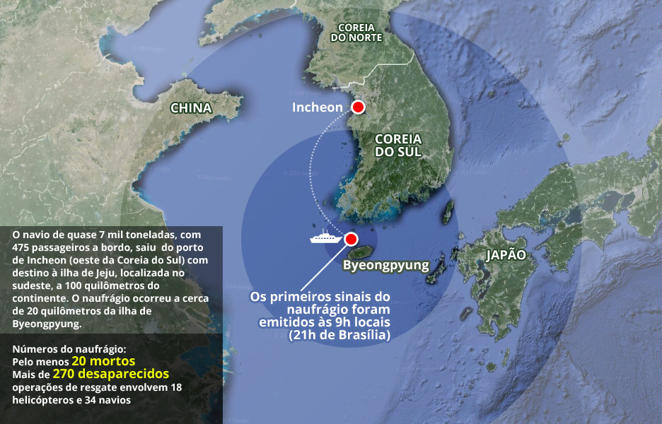 mapa do naufrágio - Coreia do Sul