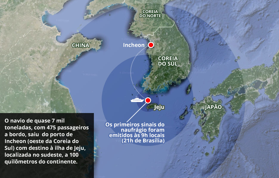 mapa do naufrágio - Coreia do Sul